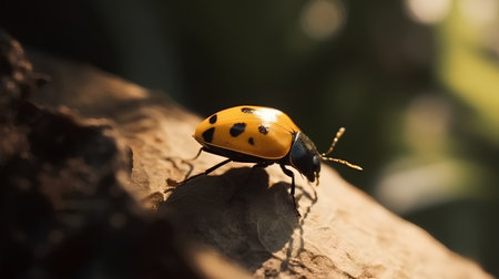 ladybug on a tree in the nature. macro shot.の素材