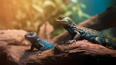 Blue chameleon on a rock in the nature. Wildlife scene.の素材