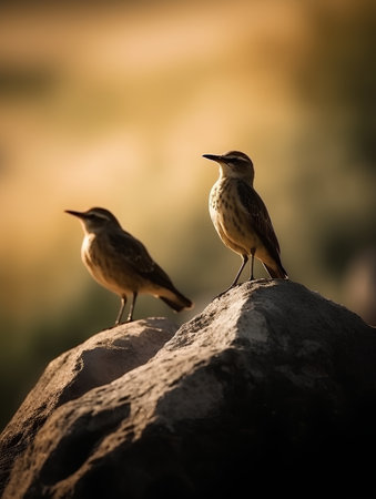 Oriental wheatear on a rock in the morning lightの素材