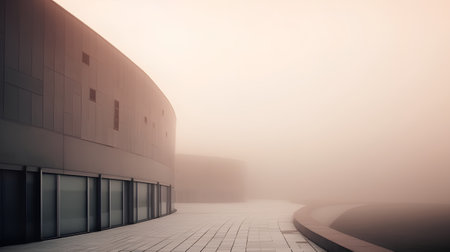3d render of modern office building in fog. Architectural backgroundの素材
