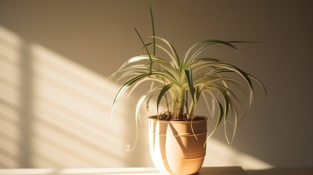 Indoor plant in a pot on the windowsill in the sunlightの素材
