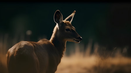 Portrait of a roe deer in the forest at sunset.の素材
