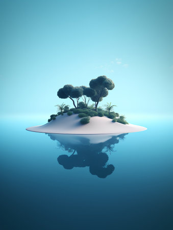 Tropical island with palm trees in the water. 3d renderの素材