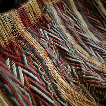 Detail of a weaving mat made of reeds and twigsの素材