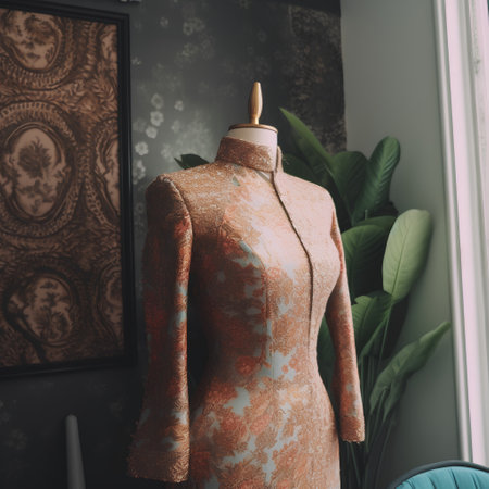 Fashionable dress on a mannequin in the studio.の素材