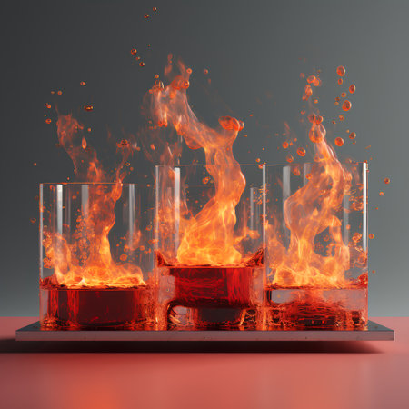 Cocktail in a glass with fire. 3d illustration.の素材