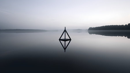 Reflection of a boat in a lake at sunrise, 3d renderの素材
