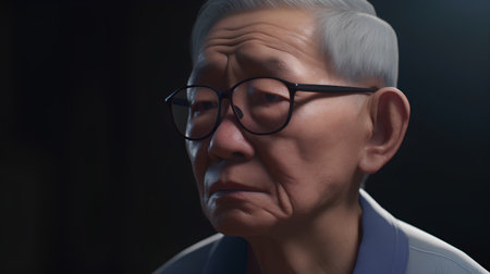 Portrait of an old man with gray hair and eyeglassesの素材