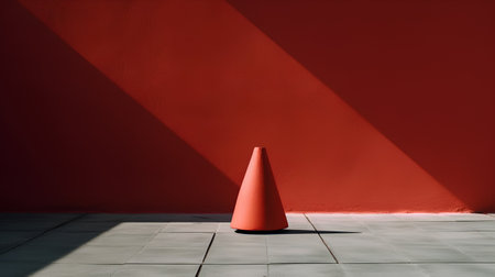 Orange cone on the background of a red wall, 3d renderingの素材
