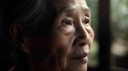 Portrait of an elderly asian woman looking at the camera.の素材