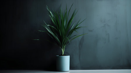Green plant in a pot on a dark background. 3d renderingの素材