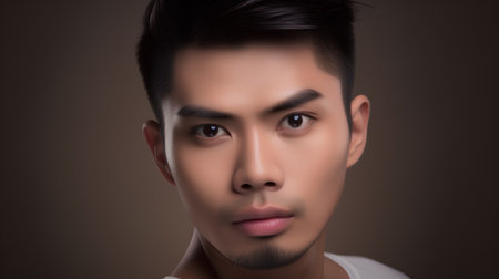Portrait of a handsome young asian man with beard and mustacheの素材