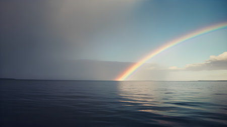 Rainbow over the sea. Rainy day. Nature composition.の素材