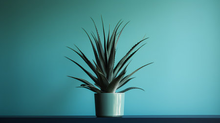 Aloe vera plant in pot on blue background. 3d renderの素材