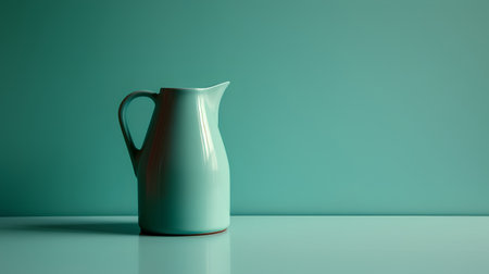 Green ceramic jug on a green background. 3d render. Minimal concept.の素材