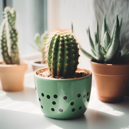 Cactus in a pot on the windowsill. Minimalistic style.の素材