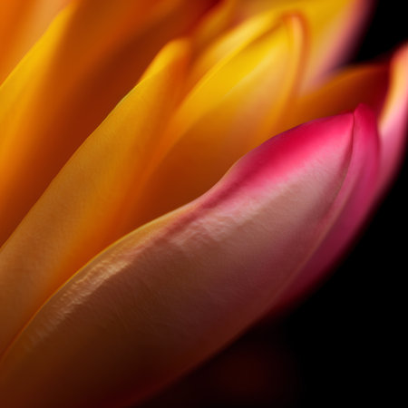 Macro of the petals of a tulip on a black backgroundの素材