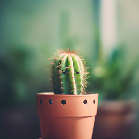 Cactus in a pot on a blurred background. Selective focus.の素材