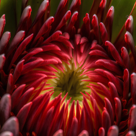 Close-up of red protea flower. Macro photography of a flower.の素材