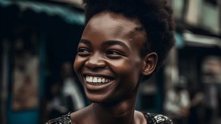 Portrait of a beautiful african american woman smiling at the cameraの素材