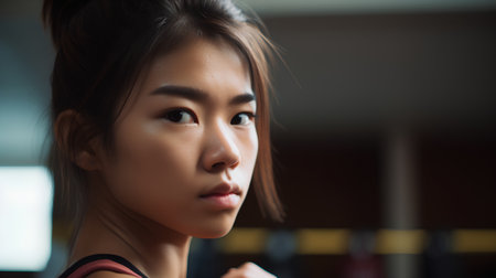 Portrait of a beautiful young asian woman with dark hair.の素材