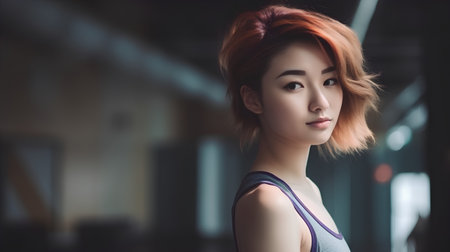 beautiful asian woman with sport wear in gym, asian beautyの素材