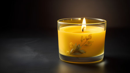 Aroma candle in glass on black background with copy space for textの素材