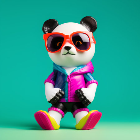 Cute panda with sunglasses and pink jacket. 3d rendering.の素材