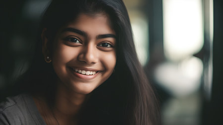 Portrait of a beautiful young asian woman smiling and looking at cameraの素材