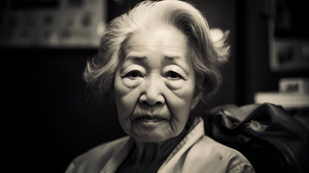 Portrait of an elderly woman in a beauty salon. Toned.の素材