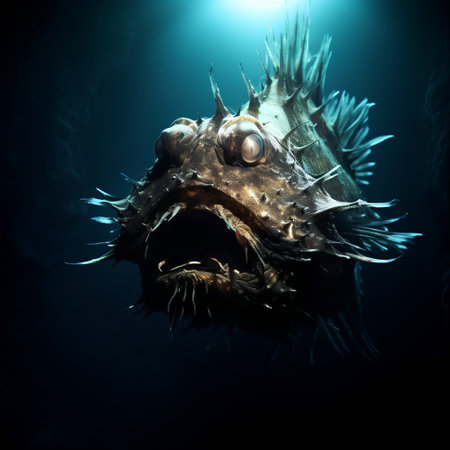 Pufferfish in the deep blue sea. 3d illustration.の素材
