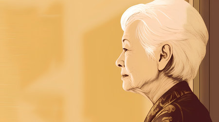 Portrait of a senior woman with gray hair. Sepia toned.の素材