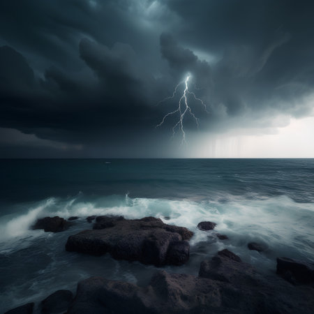Stormy sky over the sea. Nature composition. Elements of this image furnished by NASAの素材