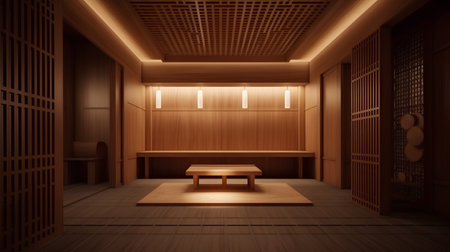 Japanese japanese room with wooden floor and wooden table, 3d renderの素材