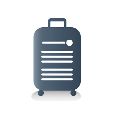 Suitcase icon. Gray icon with shadow on white background with reflectionの素材