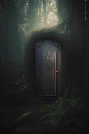 Old door in the forest. Halloween concept. 3D Renderingの素材