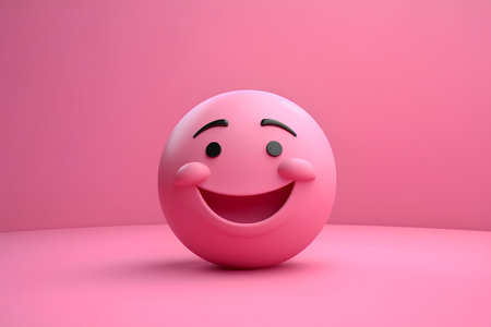 Smiling pink emoticon on a pink background. 3d renderingの素材