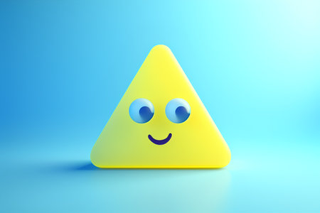 3d yellow emoticon in a triangle on a blue background.の素材