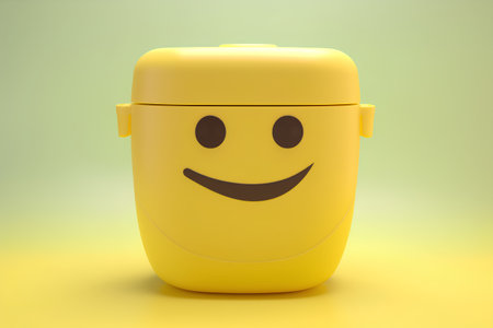 3d rendering of a yellow thermos with a smiley faceの素材