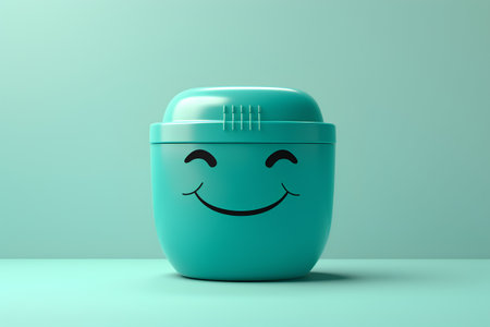 Cute green face cream jar on green background. 3D renderingの素材