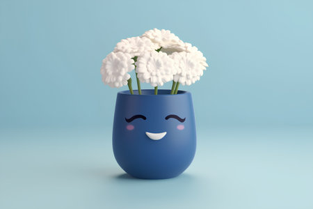 Blue vase with white flowers on blue background. Minimal concept. 3D Renderingの素材