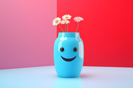 Blue vase with daisy flowers. 3d render illustration.の素材