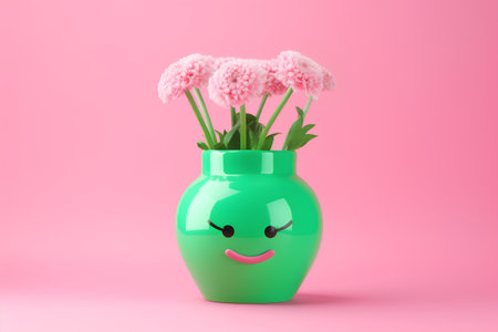 Carnation in green vase isolated on pink background. 3d illustrationの素材