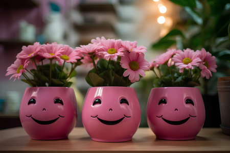 Pink flower pot with smiley face, valentine's day conceptの素材
