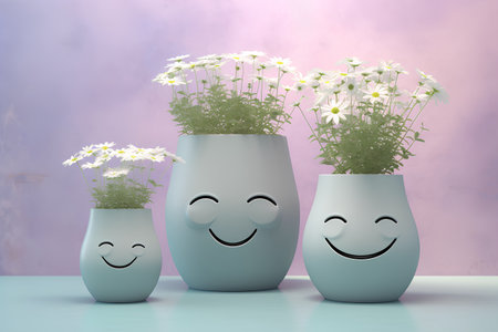 3d render of a vase with white daisies.の素材