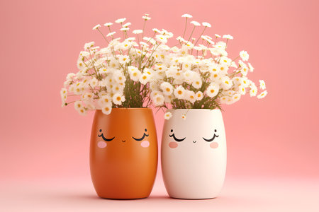 Cute bouquet of chamomile flowers in a vase. 3d renderingの素材