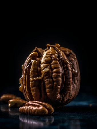 pecan nuts on a dark background. tinting. selective focusの素材