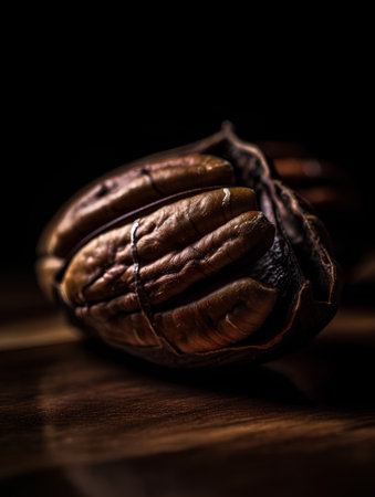 Pecan nuts on a dark wooden background. Toned.の素材