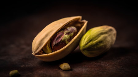 Pistachio nuts on a dark background. Healthy food.の素材