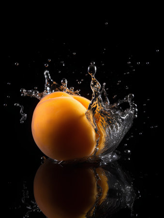 Fresh apricot with water splash, isolated on black background.の素材